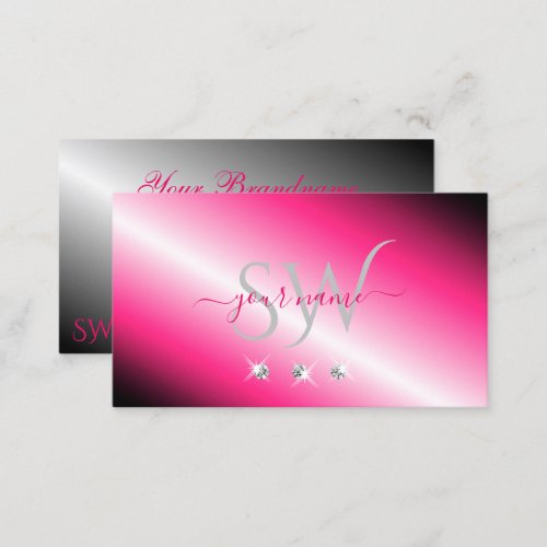 Eye Catching Pink Silver Sparkle Diamonds Initials Business Card