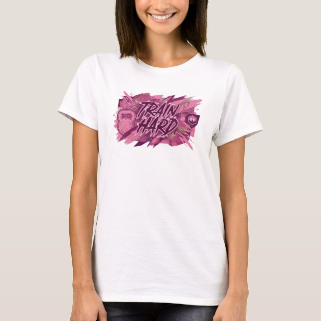 Eye-Catching Pink TRAIN HARD Statement Tee (Front)