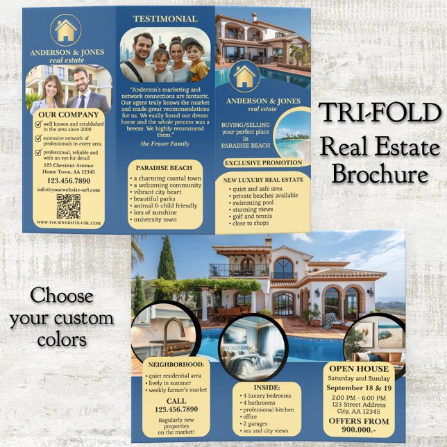 Eye-catching Professional Real Estate Tri-fold Brochure (Professional design tri-fold brochure for real estate agents.)