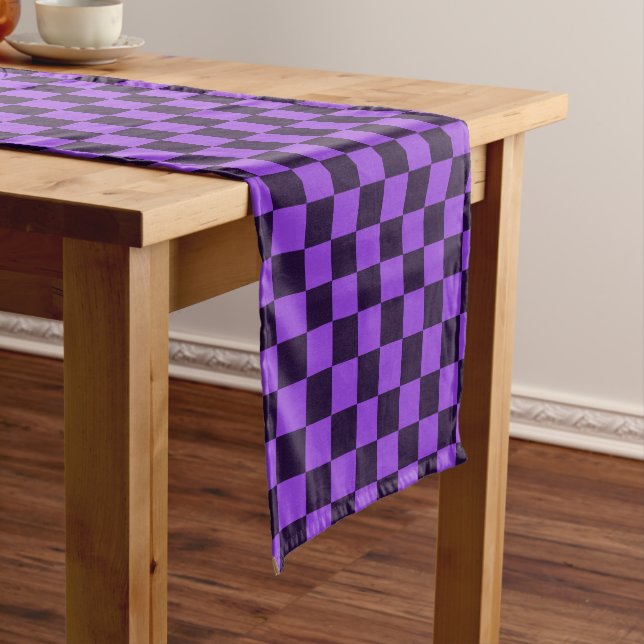 Eye-Catching Purple and Lavender checkerboard  Short Table Runner (In Situ)