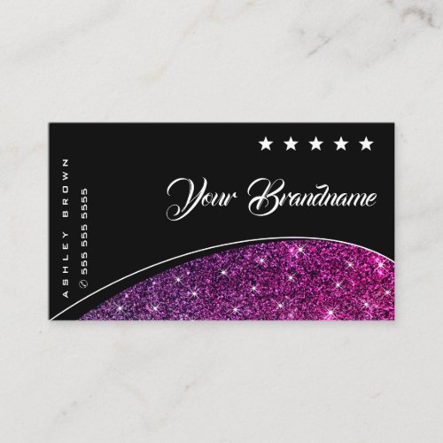 Eye Catching Purple Glitter Stars on Elegant Black Business Card