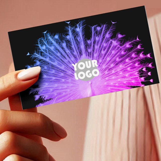 Eye Catching Purple Pink Gradient Peacock and Logo Business Card (Creator Uploaded)