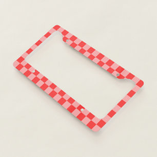 Eye-Catching Red and Pink Checkerboard License Plate Frame