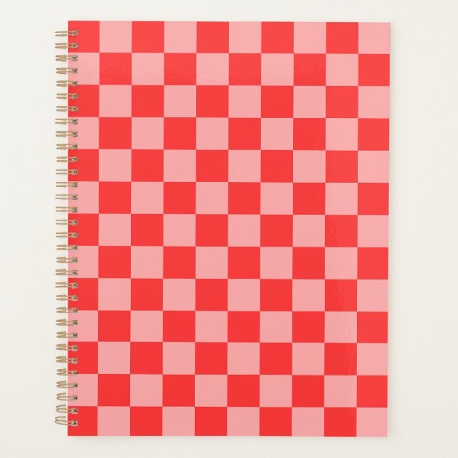 Eye-Catching Red and Pink Checkerboard Planner (Front)
