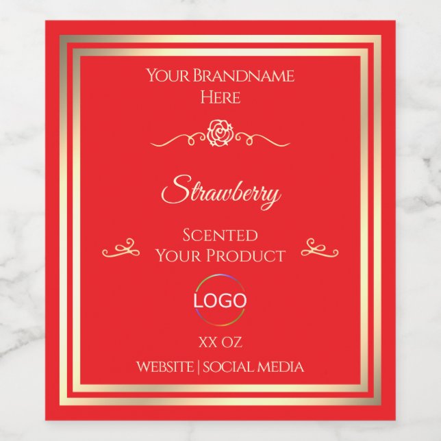 Eye Catching Red Product Label Gold Frame and Logo (Single Label)