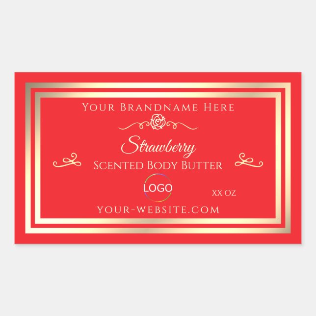 Eye Catching Red Product Label Gold Frame and Logo (Front)
