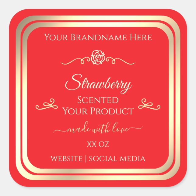 Eye Catching Red Product Label Gold Shimmer Frame (Front)