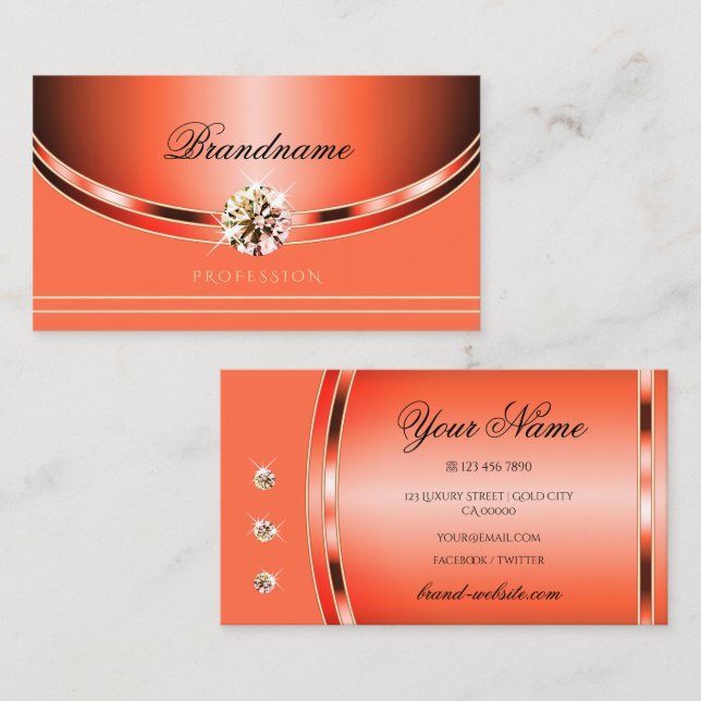 Eye Catching Rose Gold Peach Luminous Faux Jewels Business Card (Front/Back)