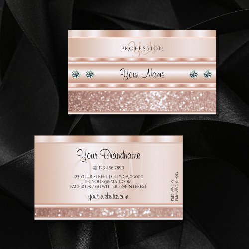 Eye Catching Rose Gold Sparkling Glitter Monogram Business Card