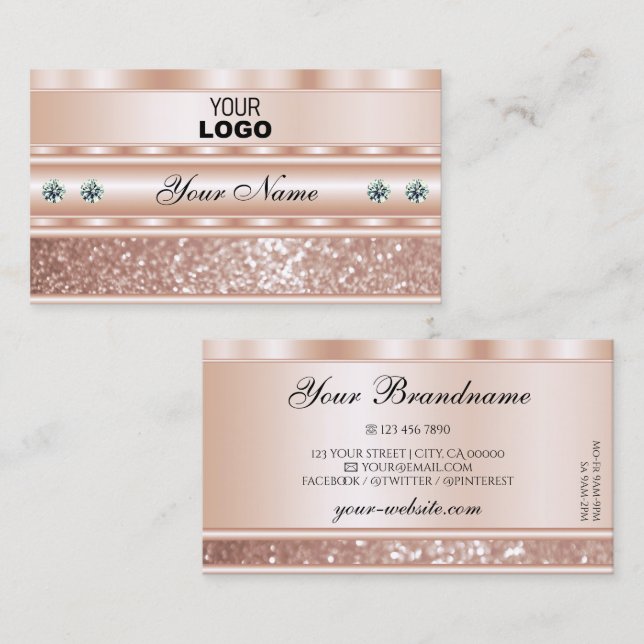 Eye Catching Rose Gold Sparkling Glitter with Logo Business Card (Front/Back)