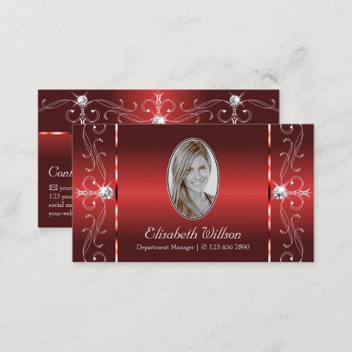 Eye Catching Rubby Red Squiggled Jewels with Photo Business Card