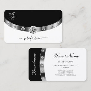 Eye Catching Silver Black and White with Diamonds Business Card