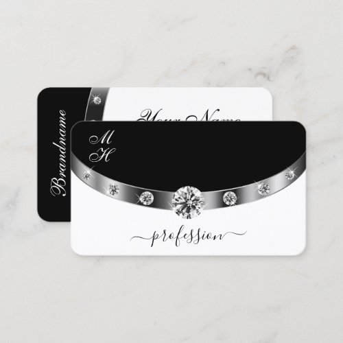 Eye Catching Silver Black and White with Diamonds Business Card