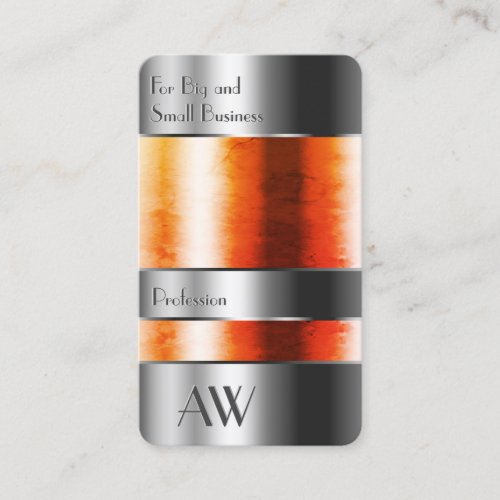 Eye Catching Silver Box Orange Liquids and Letters Business Card