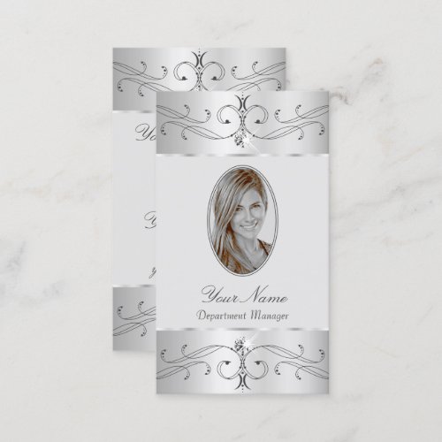 Eye Catching Silver Gray Ornate Ornaments Add Foto Business Card
