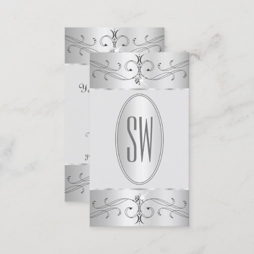 Eye Catching Silver Gray Ornate Ornaments Initials Business Card
