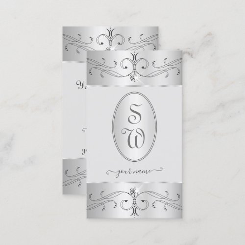 Eye Catching Silver Gray Ornate Ornaments Monogram Business Card