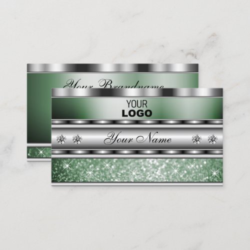Eye Catching Silver Green Sparkle Glitter Add Logo Business Card