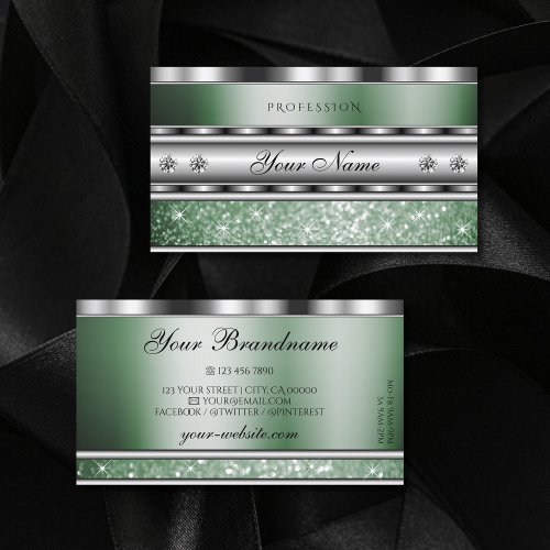 Eye Catching Silver Green Sparkle Glitter Diamonds Business Card