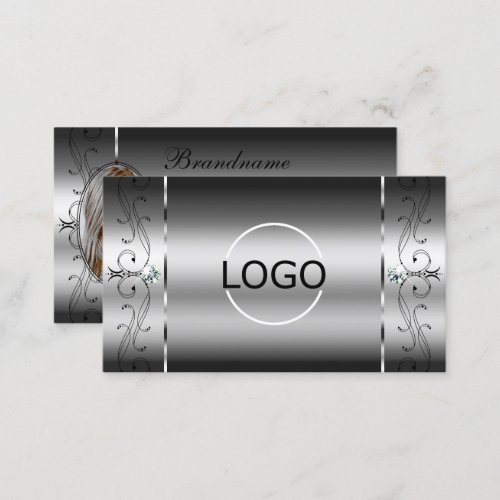 Eye Catching Silver Squiggled Jewels Logo and Foto Business Card