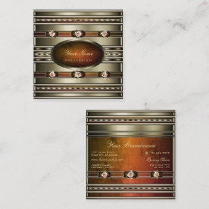 Eye Catching Silver with Orange Marble Patterns Square Business Card