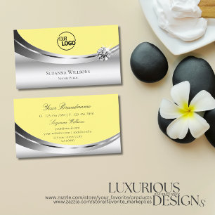 Eye Catching Silver Yellow with Logo and Diamond Business Card