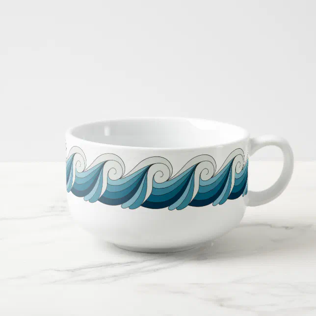Eye-catching swirly ocean waves CC1268 Beach Soup Mug (Left)