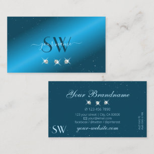 Eye Catching Teal Blue Sparkling Diamonds Initials Business Card