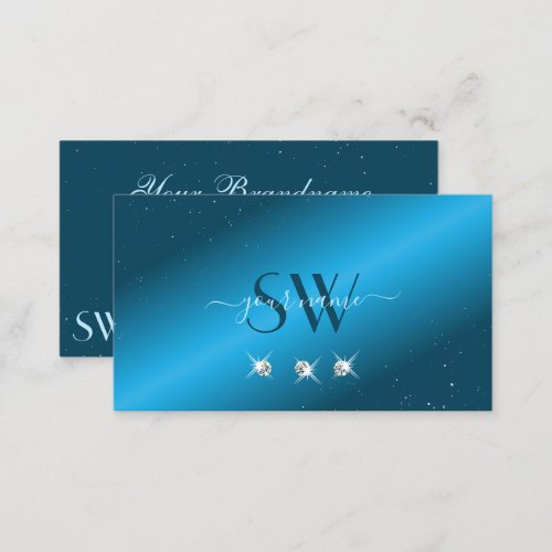 Eye Catching Teal Blue Sparkling Diamonds Initials Business Card