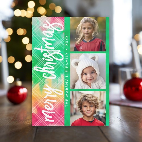 Eye Catching Tie Dye Photo Collage Merry Christmas Holiday Card