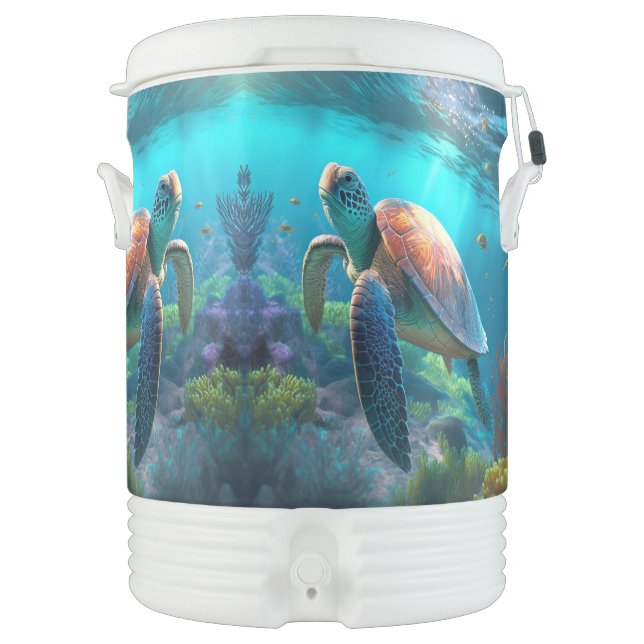 Eye Catching Turtle Image Pattern Beverage Cooler (Front)