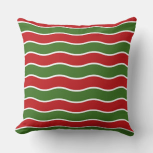 Eye-Catching Wavy Pattern: Red and Green Stripe Throw Pillow