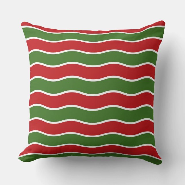 Eye-Catching Wavy Pattern: Red and Green Stripe Throw Pillow (Front)
