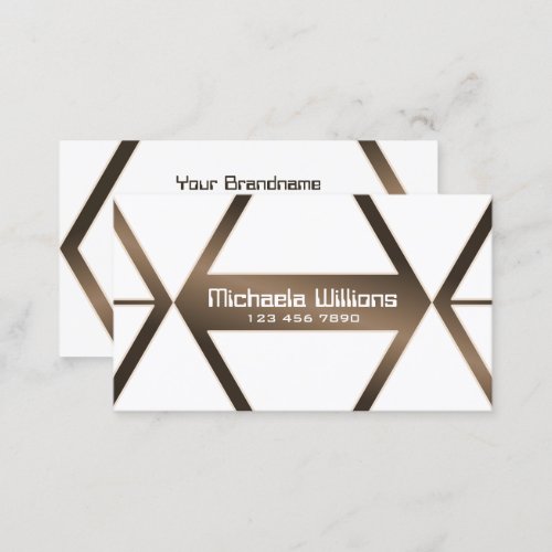 Eye Catching White Geometric Brown Shimmer Stylish Business Card