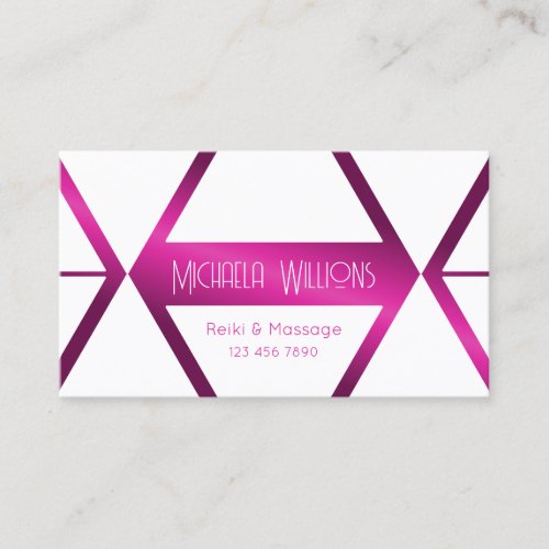Eye Catching White Geometric Shimmery Pink Modern Business Card