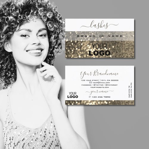 Eye Catching White Gold Sparkling Glitter Add Logo Business Card