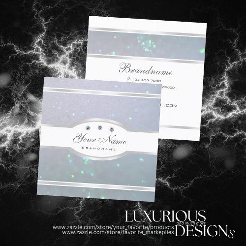 Eye Catching White Light Baby Blue Pearl Glitter Square Business Card