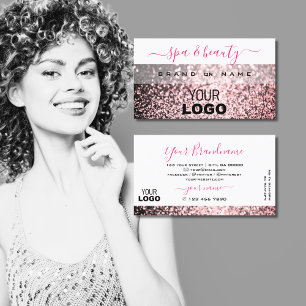 Eye Catching White Pink Sparkling Glitter Add Logo Business Card