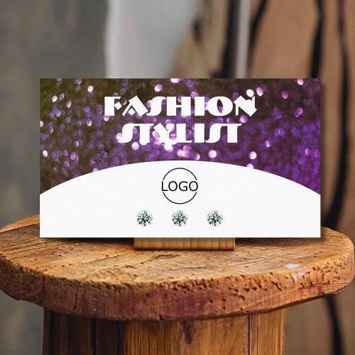 Eye Catching White Purple Sparkle Glitter Add Logo Business Card