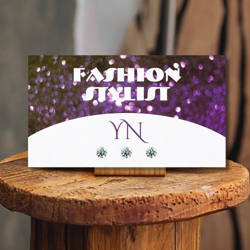 Eye Catching White Purple Sparkle Glitter Monogram Business Card