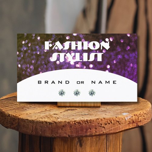 Eye Catching White Purple Sparkle Glitter Shimmery Business Card