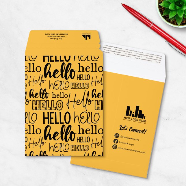 Eye Catching Yellow Black Hello Pattern Logo Envelope Mailers (Creator Uploaded)