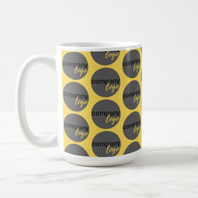 EYE-CATCHING YELLOW REPEATING PATTERN COMPANY LOGO COFFEE MUG (Left)