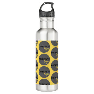 EYE-CATCHING YELLOW REPEATING PATTERN COMPANY LOGO STAINLESS STEEL WATER BOTTLE
