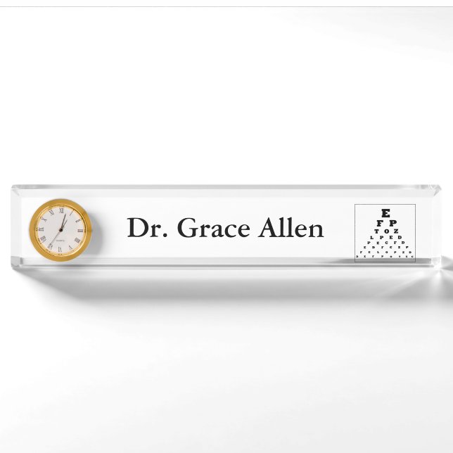 "Eye Chart" Personalized Nameplate w/Clock (Front)