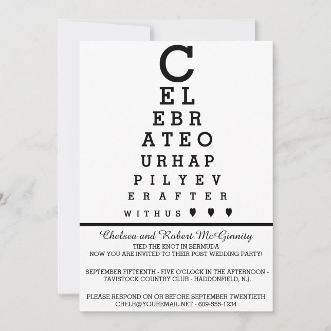 Eye Chart Post Wedding Reception Only Invitation (Front)