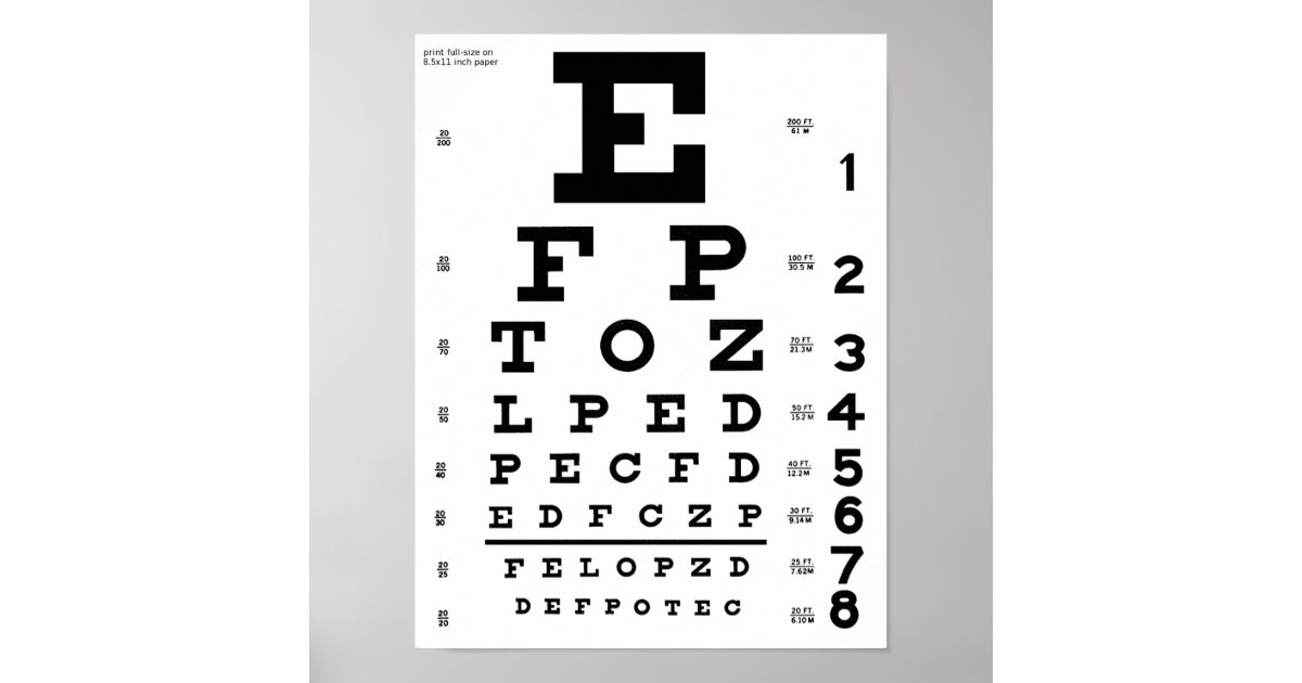 eye chart print zazzle com