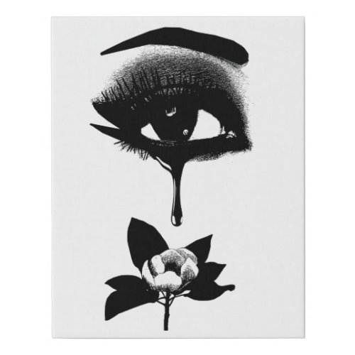 Eye Crying Dark Tear Over Flower Faux Canvas Print