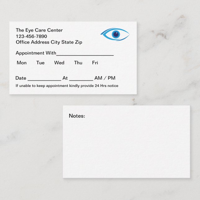 Eye Doctor Office Appointment Business Cards New (Front/Back)
