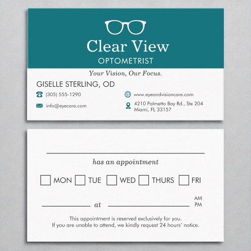 Customizable Eye Doctor Optometrist Office Appointment Business Card